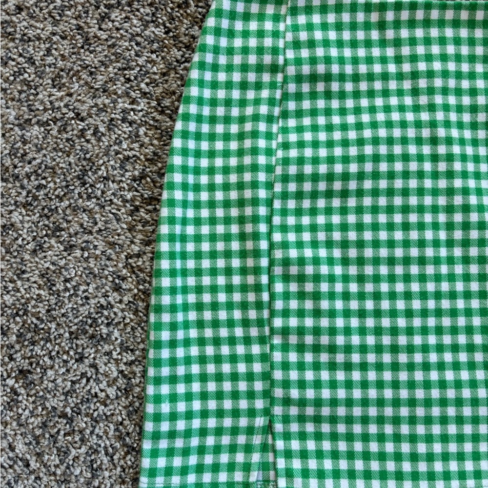 Love on a Hangar Green & White Checkered Mini Pencil Skirt Size 5 Pleats Slits - Picture 2 of 12